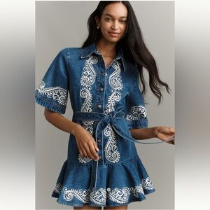ALEMAIS
Jacones Embroidered Denim Mini Shirtdress size 12